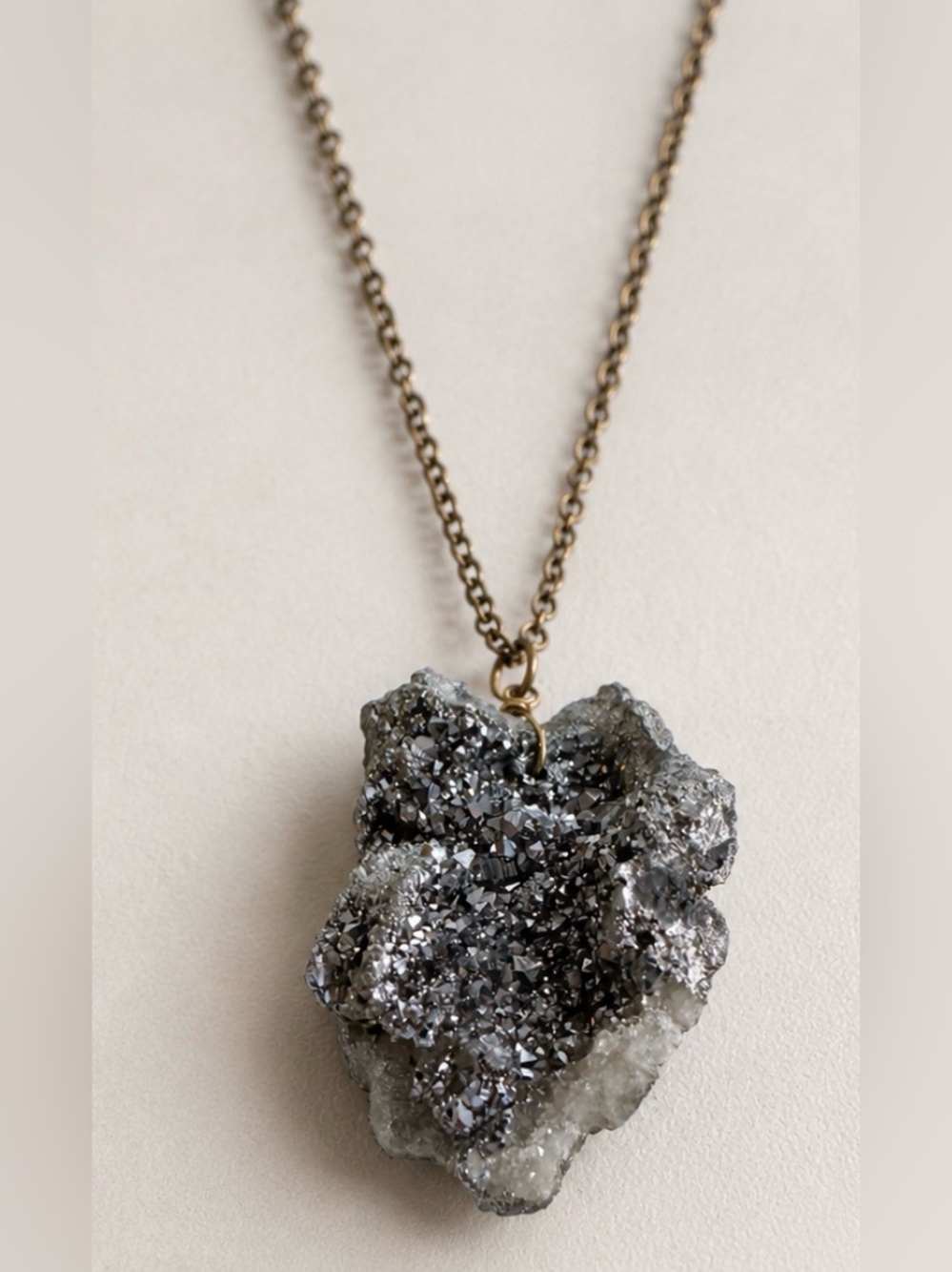 Druzy Quartz Pendant Necklace with Adjustable Chain